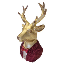 Lade das Bild in den Galerie-Viewer, Dekobüste Rentier Rot Gold Dekorentier Polyresin modern 24 cm

