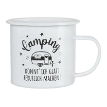 Lade das Bild in den Galerie-Viewer, XL Emaille Tasse Camping Weiß Schwarz 450 ml Beruflich Metallbecher Campingbecher
