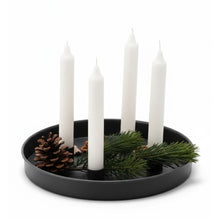 Lade das Bild in den Galerie-Viewer, Kerzenteller Metall Schwarz Weiß od. Gold modern Adventskranz rund Weihnachtsdekoration
