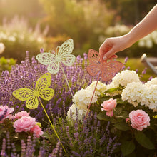 Lade das Bild in den Galerie-Viewer, 4er Set Gartenstecker Schmetterling Bunt Metall 27 cm modern Gartendekoration Deko Garten
