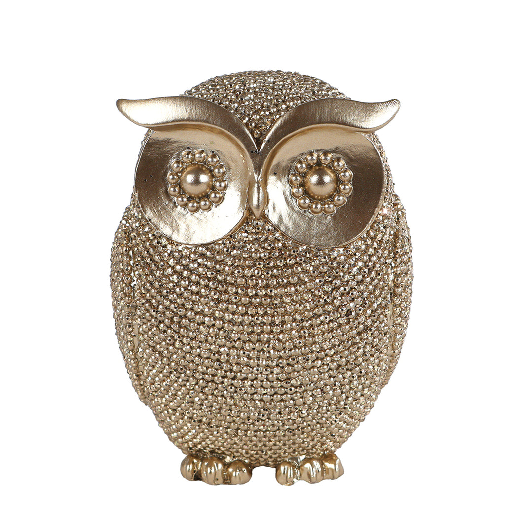 Dekofigur Eule Gold Glitzer 10 cm modern Polystone Dekoeule