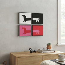 Lade das Bild in den Galerie-Viewer, 4er Set Dackel Wandbilder Kunststoff Rot Schwarz 15 cm Bilderset modern
