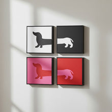 Lade das Bild in den Galerie-Viewer, 4er Set Dackel Wandbilder Kunststoff Rot Schwarz 15 cm Bilderset modern
