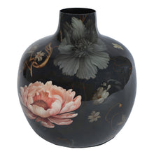 Lade das Bild in den Galerie-Viewer, Dekovase Schwarz Floral Metall 18 cm Vase Blumenvase

