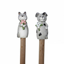 Lade das Bild in den Galerie-Viewer, 2er Set Zaunhocker Hund Katze Grau 23 cm Pfostenhocker Zauntier Keramik
