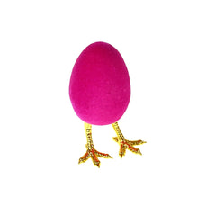 Lade das Bild in den Galerie-Viewer, 2er Set Deko Osterei auf Beinen Pink Kunststoff beflockt 12 cm modern Osterdeko
