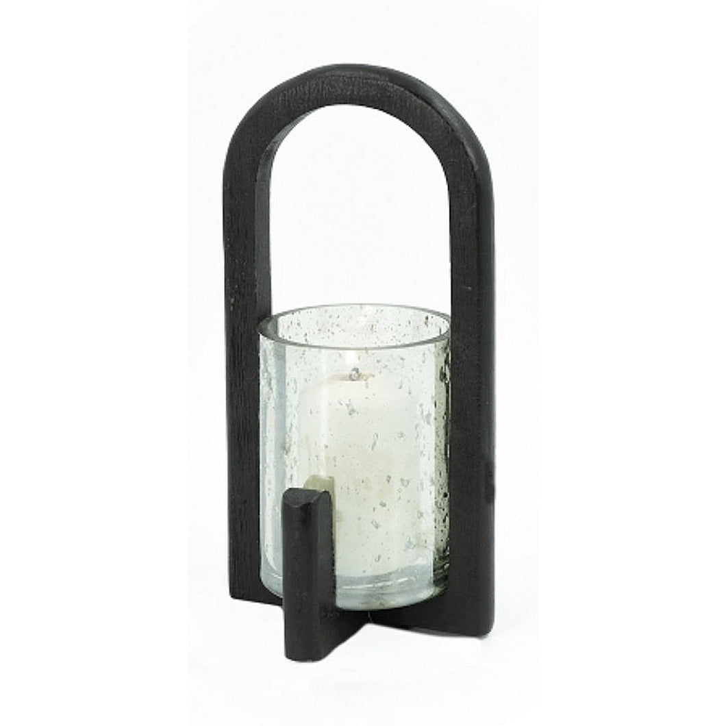 Windlicht Mangoholz Glas Schwarz Dekowindlicht Dekolich Kerzenhalter Deko Balkon Terrasse Tischdeko Kerzenwindlicht