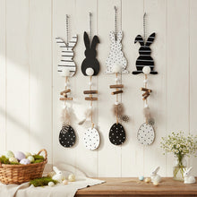 Lade das Bild in den Galerie-Viewer, 4er Set Dekohänger Osterhasen Schwarz Weiß Holz Dekohase Osterdeko Deko Ostern
