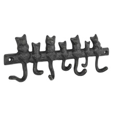 Lade das Bild in den Galerie-Viewer, Hakenleiste Katzen 25 cm Dekohaken Wandhaken Haken Gusseisen Dunkelrost
