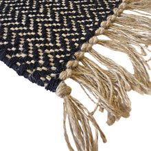 Lade das Bild in den Galerie-Viewer, Tischläufer 150 x 45 cm Baumwolle Jute Schwarz Natur Fischgrätmuster
