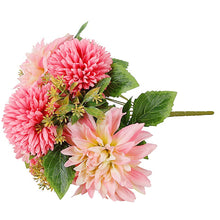 Lade das Bild in den Galerie-Viewer, Kunstblumenstrauß Dahlien bunt Kunststoff Seide Deko Blumenstrauß Vase Tischdeko künstliche Blumen 25 cm
