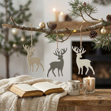 Lade das Bild in den Galerie-Viewer, 3er Set Dekorentiere hängend Metall Beige 15 cm Rentier Dekorentier Dekohänger Weihnachten
