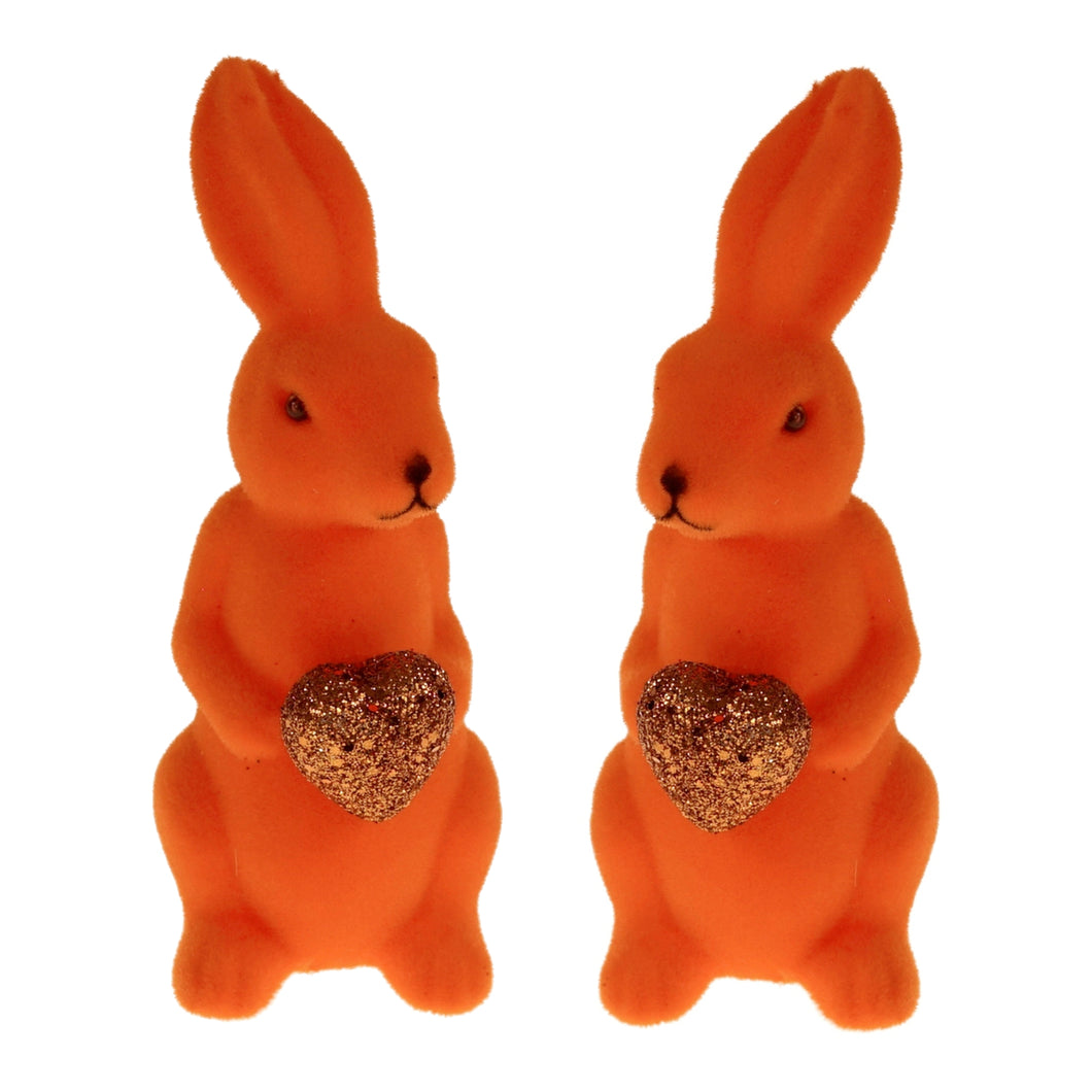 Osterhase mit Herz Orange Lila Grün Magenta Kunststoff beflockt Dekohase Hase Osterdekoration modern
