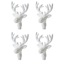 Lade das Bild in den Galerie-Viewer, 4er Set Kerzenstecker Hirsch Weiß Metall Stabkerzen Verzierung Kerzenpiekser
