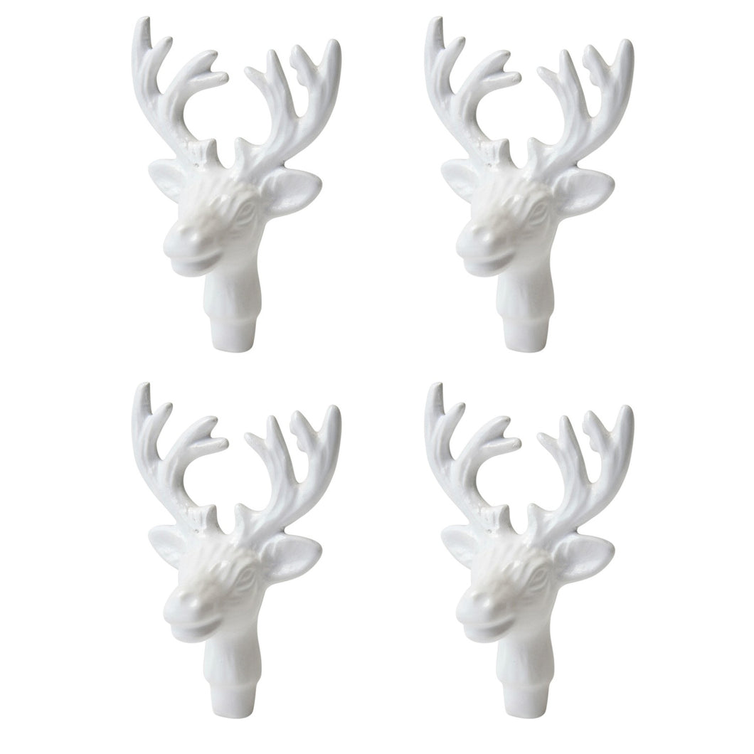 4er Set Kerzenstecker Hirsch Weiß Metall Stabkerzen Verzierung Kerzenpiekser