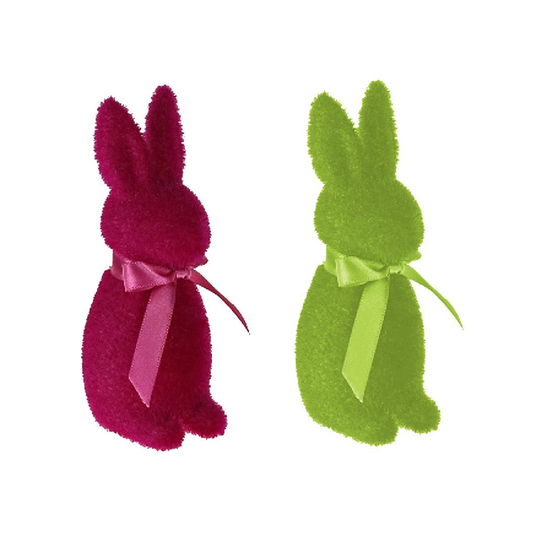 2er Set Osterhase Magenta Grün Kunststoff beflockt Dekohase Hase Osterdekoration modern