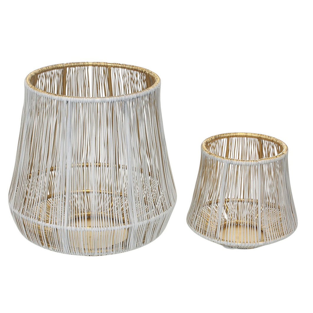 2er Set Windlicht Metall Weiß Gold modern Dekowindlicht Dekolicht Kerzenhalter Deko Balkon Terrasse Tischdeko Kerzenwindlicht