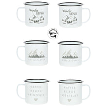 Lade das Bild in den Galerie-Viewer, 3er Set Metall Tasse Berge Wandern Weiß Grau 350 ml Metallbecher Campingbecher
