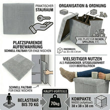 Lade das Bild in den Galerie-Viewer, Aufbewahrungshocker faltbar Grau 38 cm Cord Deko Hocker Sitzwürfel

