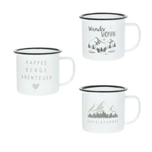Lade das Bild in den Galerie-Viewer, 3er Set Metall Tasse Berge Wandern Weiß Grau 350 ml Metallbecher Campingbecher
