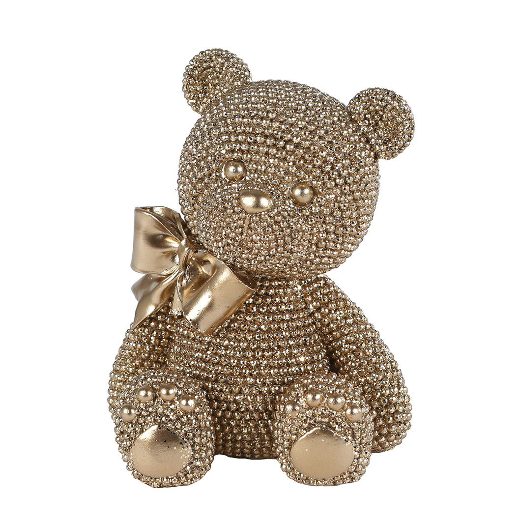 Dekofigur Teddy Gold Glitzer 13 cm modern Polystone Dekobär Teddybär