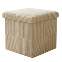 Lade das Bild in den Galerie-Viewer, Aufbewahrungshocker faltbar Creme Beige 38 cm Cord Deko Hocker Sitzwürfel
