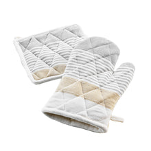 Lade das Bild in den Galerie-Viewer, Backhandschuh und Topflappen Set Dschungel Grün Weiß Kochhandschuh Backofenhandschuh modern
