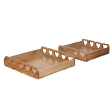 Lade das Bild in den Galerie-Viewer, 2er Set Holztablett Herz Braun 30 cm 24 cm Dekotablett mit Griff Tablett Holz Landhaus
