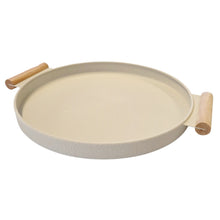 Lade das Bild in den Galerie-Viewer, Dekotablett rund Creme Beige 36 cm modern Tablett Metall Holz
