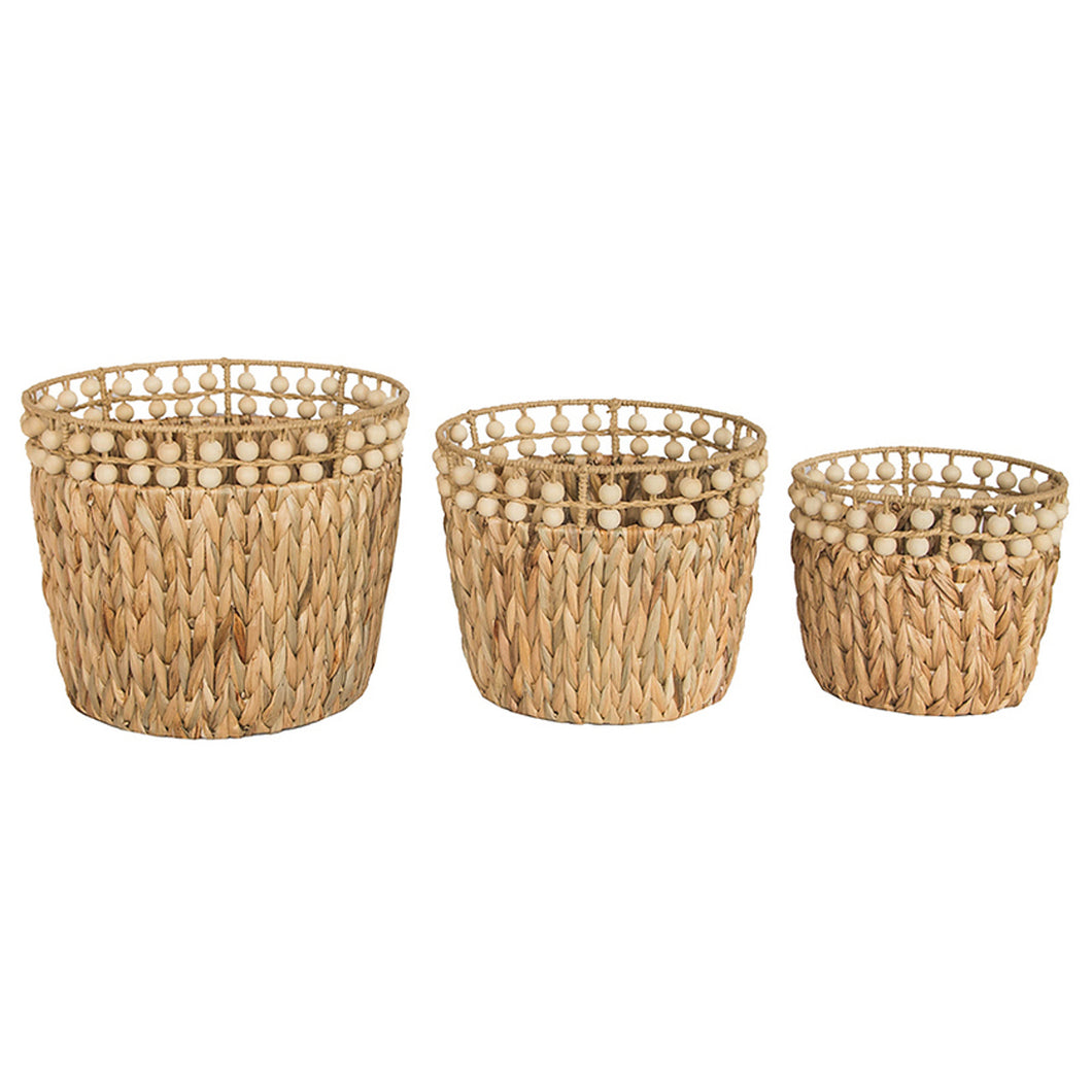 3er Set Aufbewahrungskorb Naturfasern Braun Übertopf modern Korbset Dekokorb