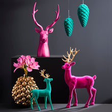 Lade das Bild in den Galerie-Viewer, Deko Rentier stehend 24 cm Magenta Grün od. Türkis Dekofigur modern
