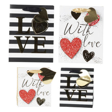 Lade das Bild in den Galerie-Viewer, 4er Set Geschenktasche Love Schwarz Weiß Rot Papier vers. Größen elegante Geschenkverpackung
