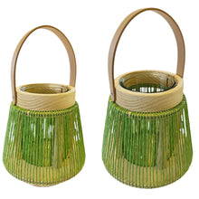 Lade das Bild in den Galerie-Viewer, Dekolaterne Grün 19 cm oder 23 cm Laterne Papier Jute Leder Holz Modern Tischdeko Dekolicht
