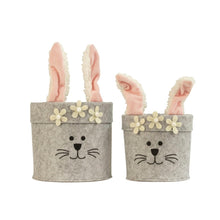 Lade das Bild in den Galerie-Viewer, 2er Set Geschenkkorb Osterhase Filz Grau Rosa Ostergeschenkkorb Deko Ostern
