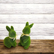 Lade das Bild in den Galerie-Viewer, 2er Set Dekohase Grün Hasenpaar beflockt modern Hase Osterhase Osterdekoration
