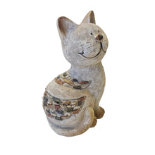 Lade das Bild in den Galerie-Viewer, Dekofigur Katze Polyresin 21 cm modern Dekokatze Figur Grau Beige
