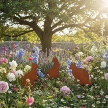 Lade das Bild in den Galerie-Viewer, 3er Set Gartenstecker Katze Metall Rost Braun Gartendeko Dekokatze
