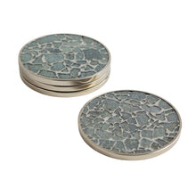 Lade das Bild in den Galerie-Viewer, 4er Set Glasuntersetzer Grau Metall Holz 10 cm Getränkeuntersetzer
