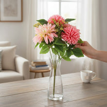 Lade das Bild in den Galerie-Viewer, Kunstblumenstrauß Dahlien bunt Kunststoff Seide Deko Blumenstrauß Vase Tischdeko künstliche Blumen 25 cm
