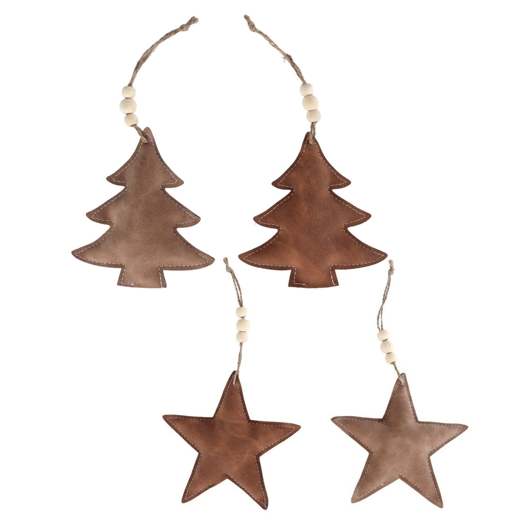 4er Set Dekohänger Stern Tanne PU Leder Weihnachten Weihnachtsdeko