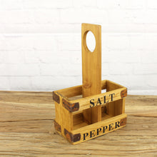 Lade das Bild in den Galerie-Viewer, Menagenkorb Holz Braun Holzmenage Menagere Tischdeko Salz-&amp; Pfefferhalter Tischmenagere
