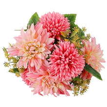 Lade das Bild in den Galerie-Viewer, Kunstblumenstrauß Dahlien bunt Kunststoff Seide Deko Blumenstrauß Vase Tischdeko künstliche Blumen 25 cm
