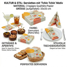 Lade das Bild in den Galerie-Viewer, 40er Set Papierservietten Tchin Tchin 33x33 cm bunt Papier Servietten Einwegservietten
