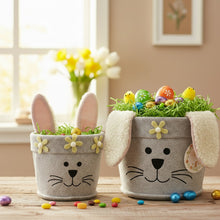 Lade das Bild in den Galerie-Viewer, 2er Set Geschenkkorb Osterhase Filz Grau Rosa Ostergeschenkkorb Deko Ostern
