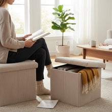 Lade das Bild in den Galerie-Viewer, Aufbewahrungshocker faltbar Creme Beige 38 cm Cord Deko Hocker Sitzwürfel
