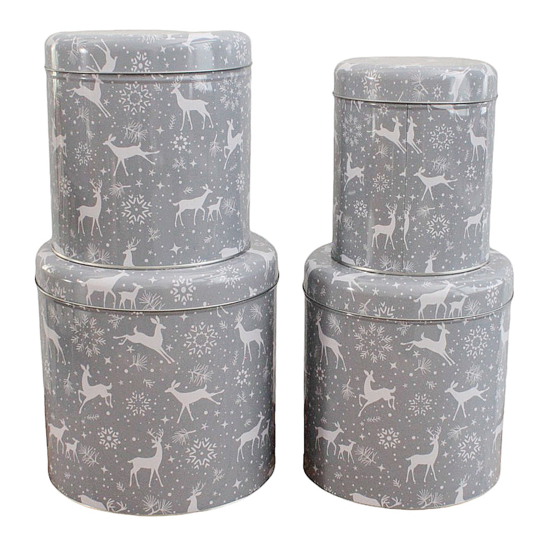 4er Set Gebäckdose Metall Rot oder Grau