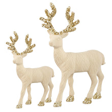 Lade das Bild in den Galerie-Viewer, 2er Set Deko Rentier Weiß Rot od. Grün Kunststoff beflockt moderne Weihnachtsdekoration Dekofigur Weihnachten
