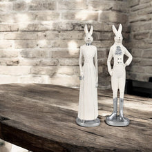 Lade das Bild in den Galerie-Viewer, Dekofigur Osterhase männlich od. weiblich Osterdekoration Weiß Polyresin Hasenfigur Hase
