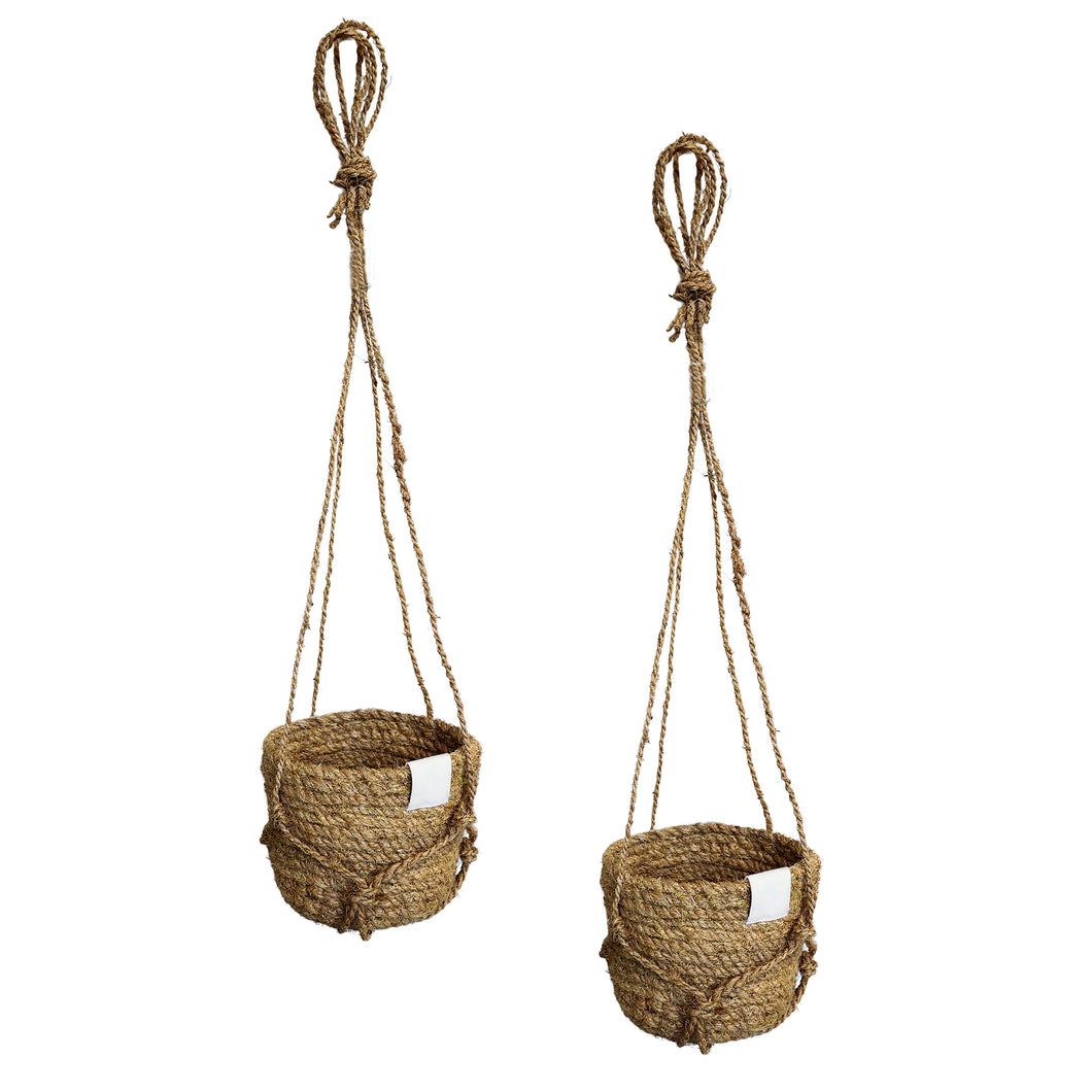 2er Set Blumentopf zum hängen Naturfaser Braun Hängeblumentopf Pflanztopf rund