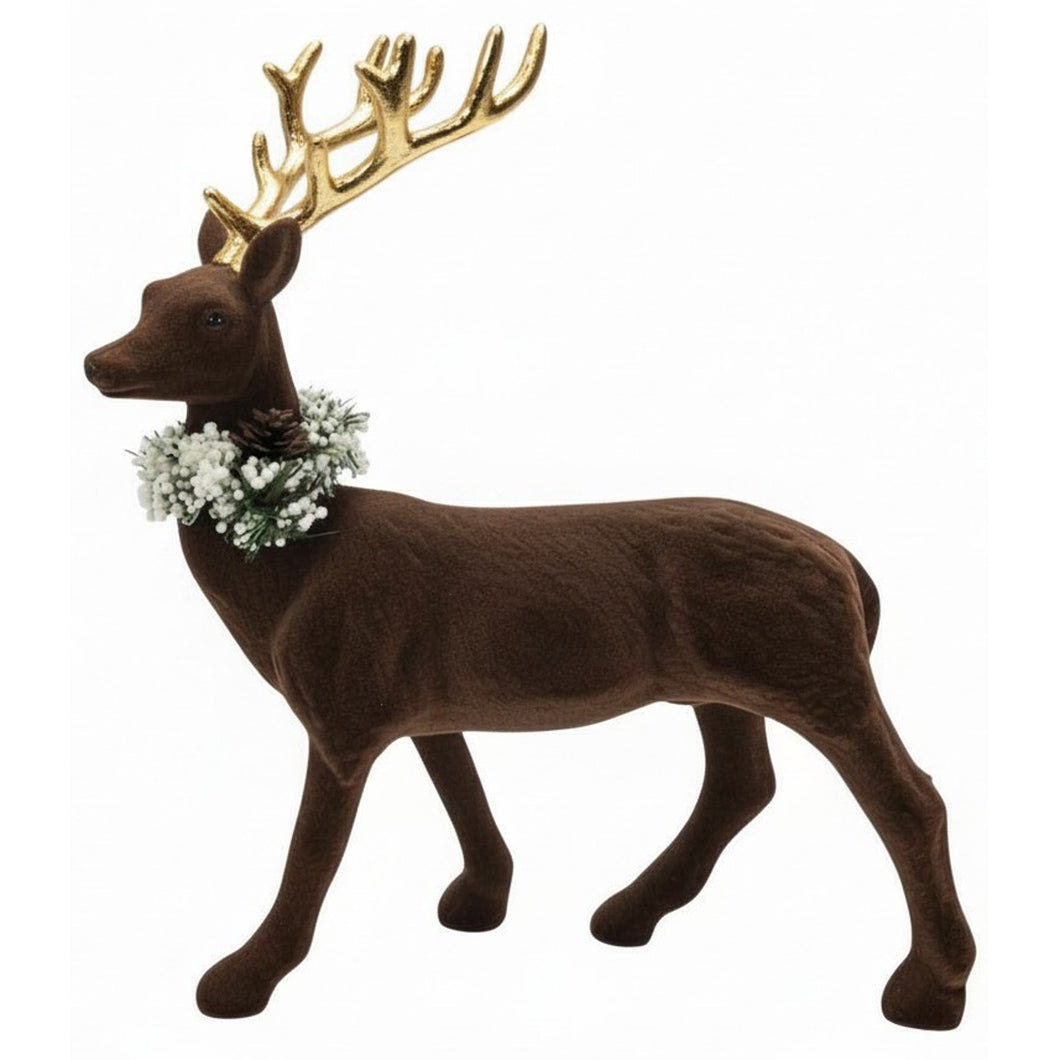 Dekohirsch Braun Kunststoff beflockt Dekofigur Weihnachten Winter Hirsch Deko